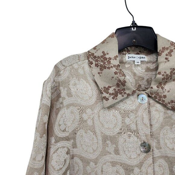 Jackie Loves John women's Linen Blend Embroidered  Button Front Jacket - M - Picture 2 of 9